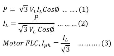 formula for full load current of a delta connected 3-phase induction motor 