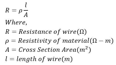 resistance formula according to conductor dimensions