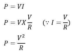 formula showing Relationship between the Voltage and Power