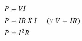 formula showing Relationship between the Current and Power