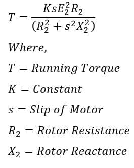 formula of Running Torque of Induction Motor