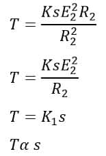 formula showing relationship of torque and slip at normal speed