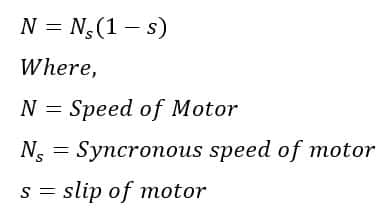formula for speed of induction motor
