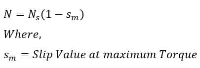 The rotor speed at the maximum torque