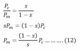 formula showing relationship between copper loss and mechanical output of induction motor