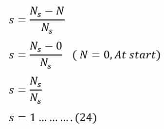 slip formula of induction motor at start