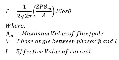 formula for Average Torque of AC Series Motor