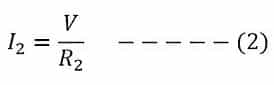 Current through resistance R2 in parallel circuit