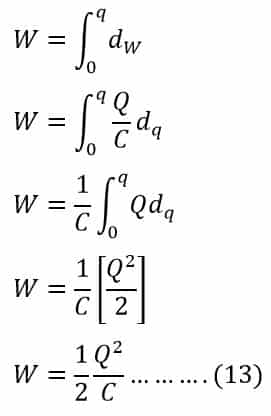 derivation of equation for energy stored in a capacitor