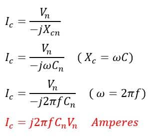 formula of Charging current for a three-phase line