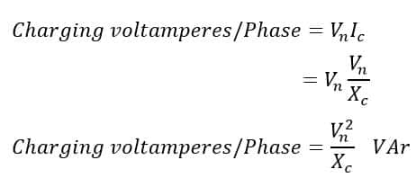 formula of Charging voltamperes for a three-phase line