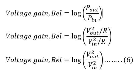formula of voltage gain in bel