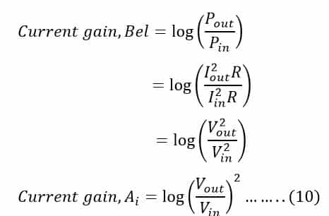 current gain formula in bel