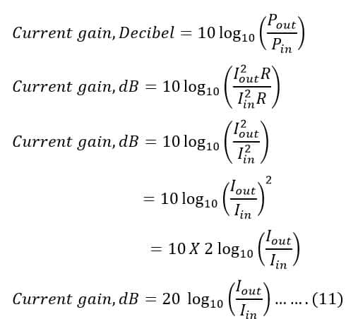 formula of current gain in dB