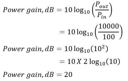 formula of power gain in dB