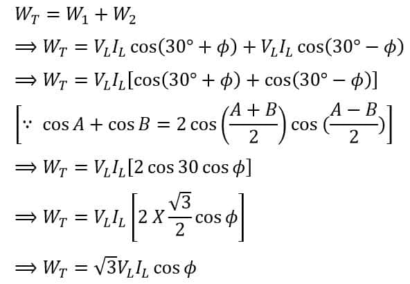 formula derivation of 2 wattmeter method