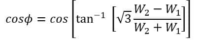 power factor formula using two wattmeter method