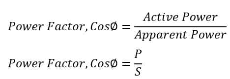 displacement power factor formula