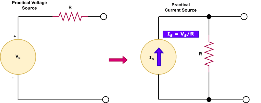 Conversion of Voltage Source into Current Source