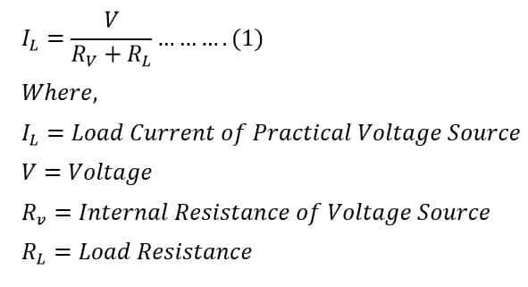 load current in a practical voltage source