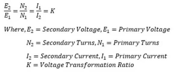 voltage transformation ratio formula of transformer