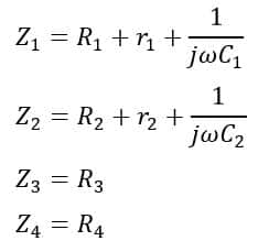  impedances of the arms of modified Desauty’s bridge