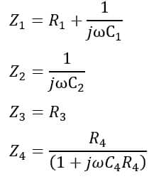 impedances of branches of schering bridge