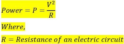 power formula - for voltage and resistance