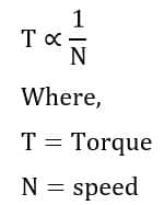 formula showing Self-Relieving Property of traction motor