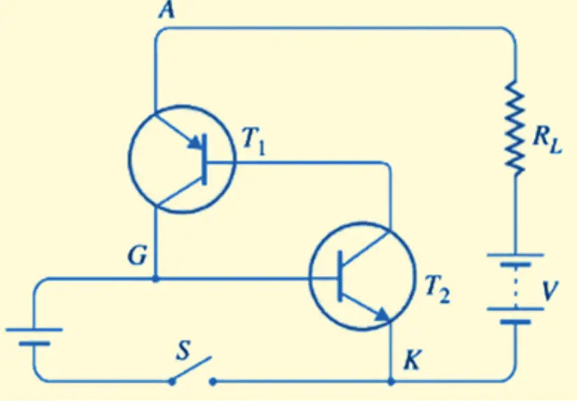 SCR as two transistors- circuit diagram