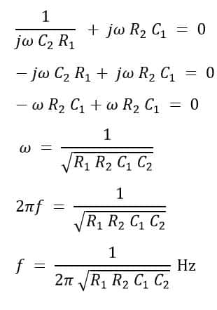 frequency formula derivation of wien's bridge