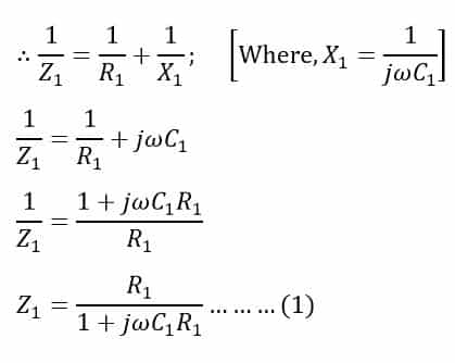 Impedance Z1 of arm AB in wien's bridge