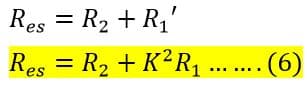 formula for  total resistance of transformer referred to secondary 