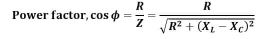 power factor formula of RLC series circuit