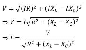 formula of current in RLC series circuit