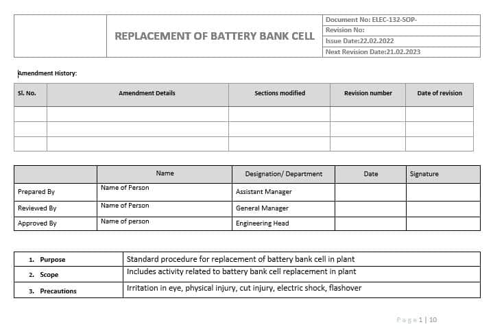 Example of SOP for Replacement of Battery Bank-page1