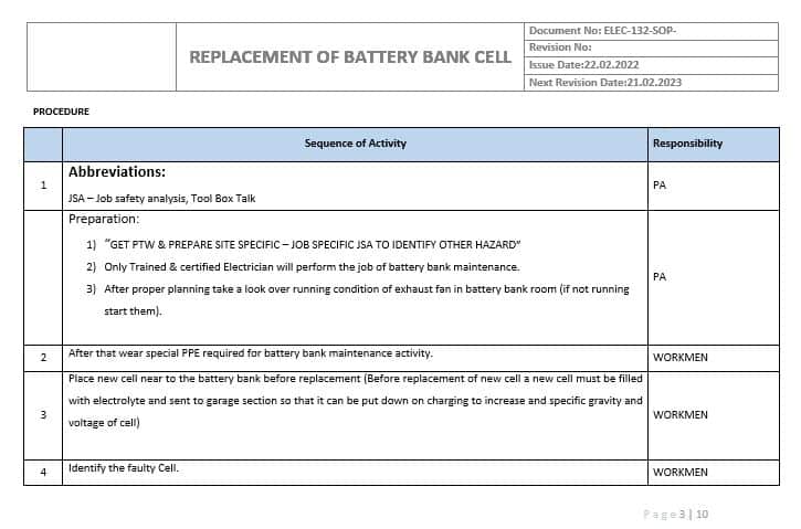 Example of SOP for Replacement of Battery Bank-page3