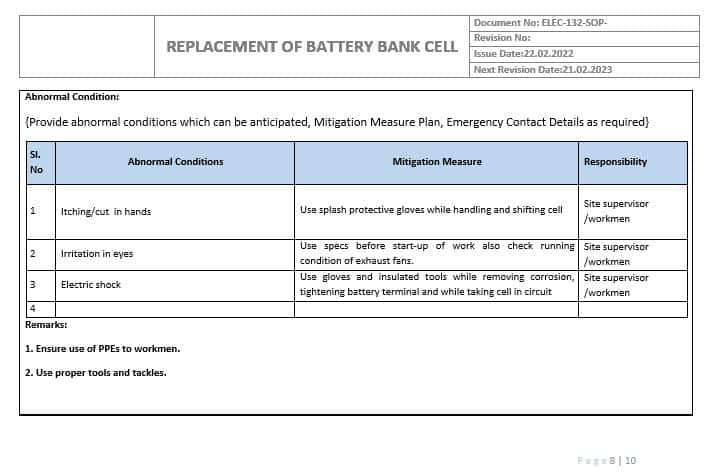 Example of SOP for Replacement of Battery Bank-page 8