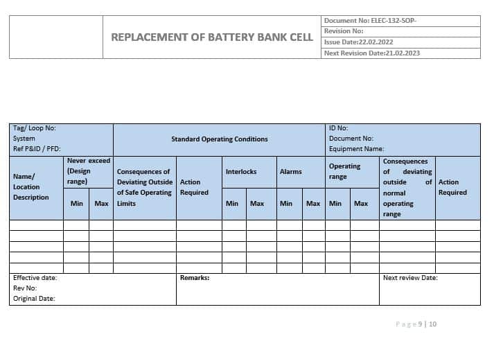 Example of SOP for Replacement of Battery Bank- page 9