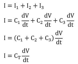 derivation of equivalent capacitance of capacitors connected in parallel 