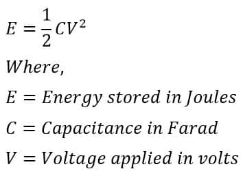 energy stored in capacitor formula