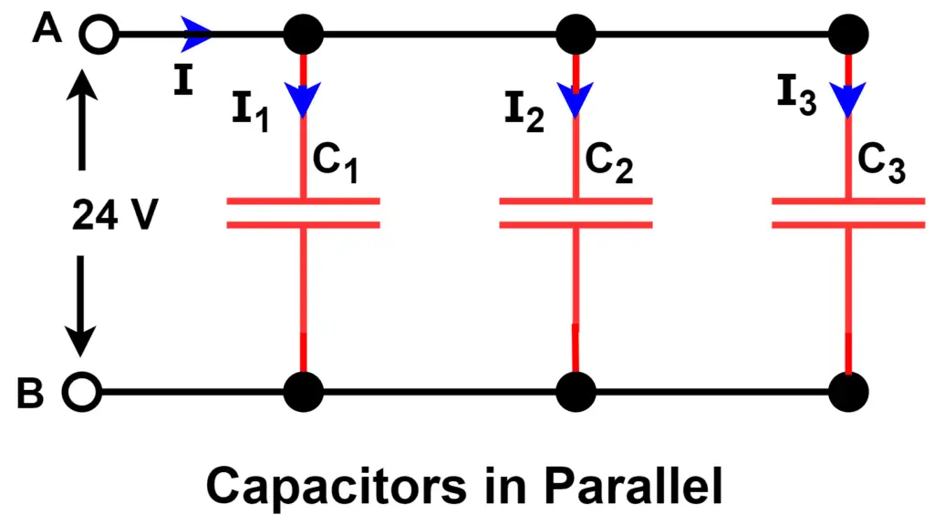 Circuit diagram - capacitors connected in the parallel 