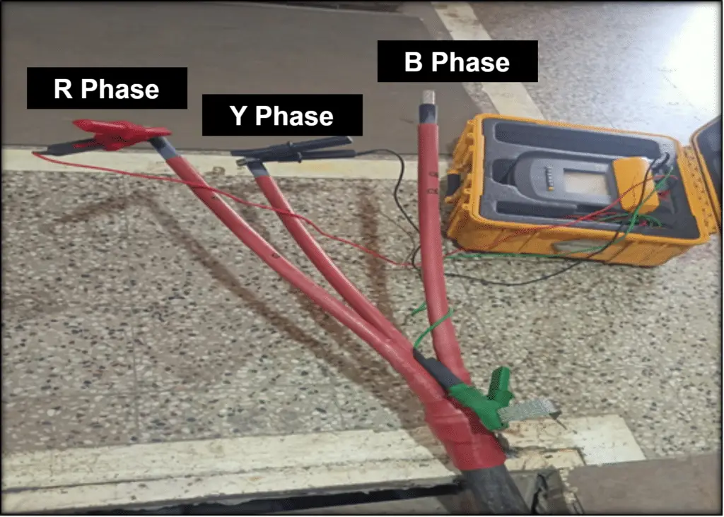 phase to phase insulation resistance megger test set up
