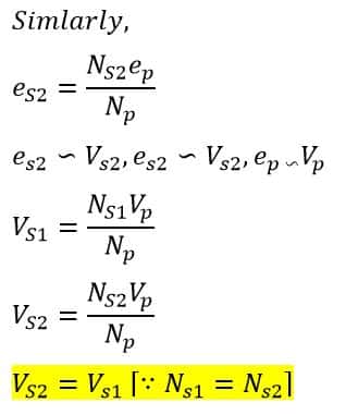 magnitude of the voltage induced in second  parts of  secondary of centre tapped transforme