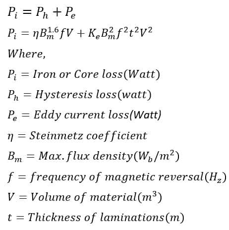 Losses in Induction Motor- core loss formula