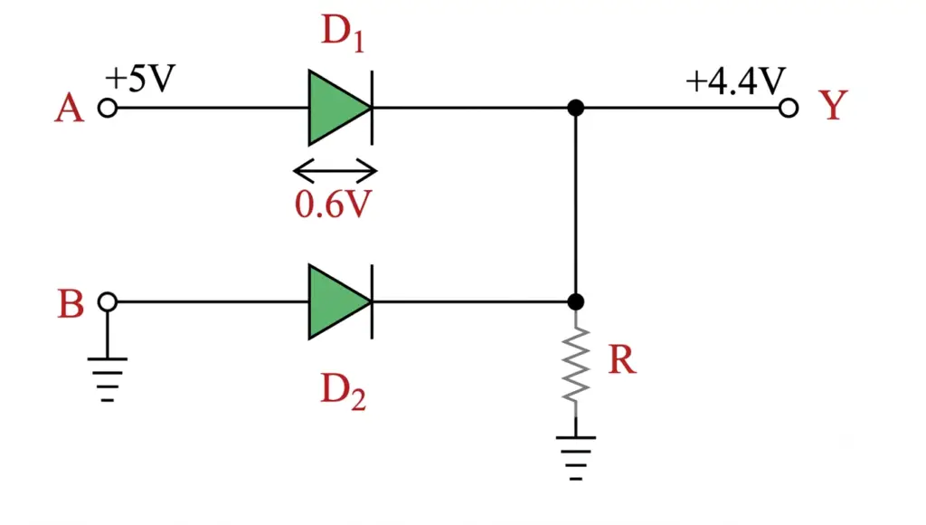 or gate diode circuit A = 5 V and B = 0 V