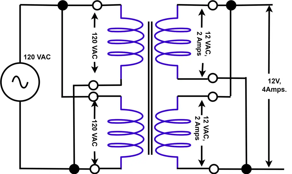 dual voltage transformer winding connected in parallel