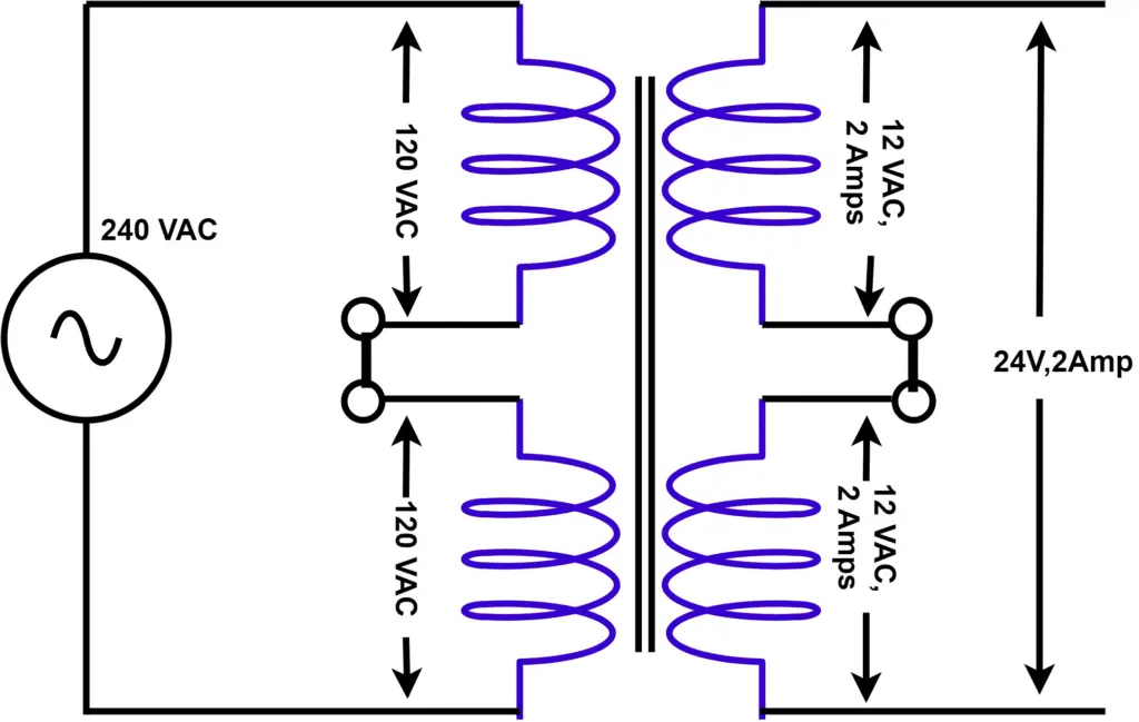 dual voltage transformer-winding connected in the series