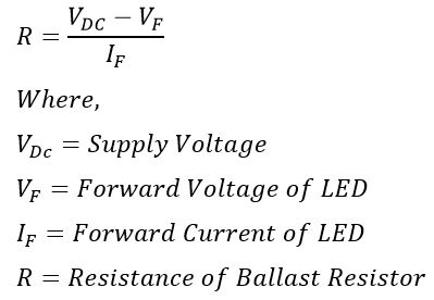 formula for ballast resistor value calculation 