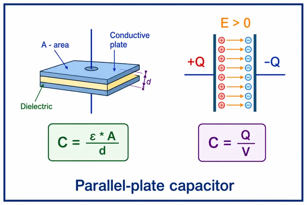 construction diagram of parallel plate capacitor